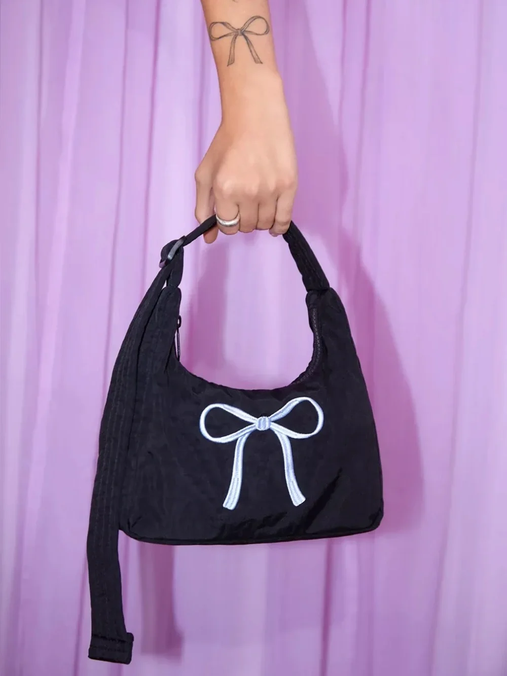 BAGGU UO Exclusive Embroidered Bow Mini Nylon Shoulder Bag